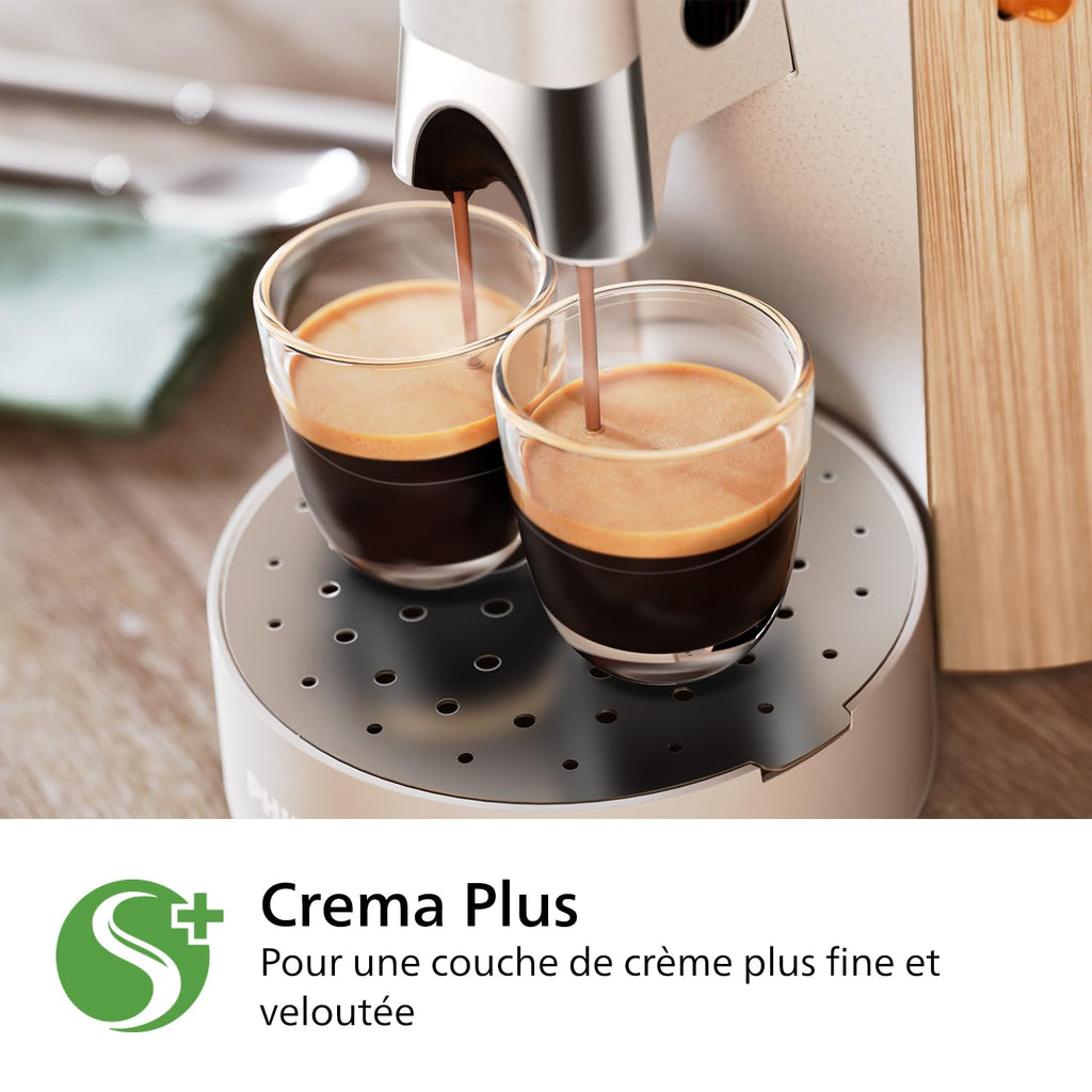 Aurien Select – Machine à Dosettes, 3 Intensités, Crema Plus, Mémo, Bio-Plastique – Blanc Soie (CSA240/06)
