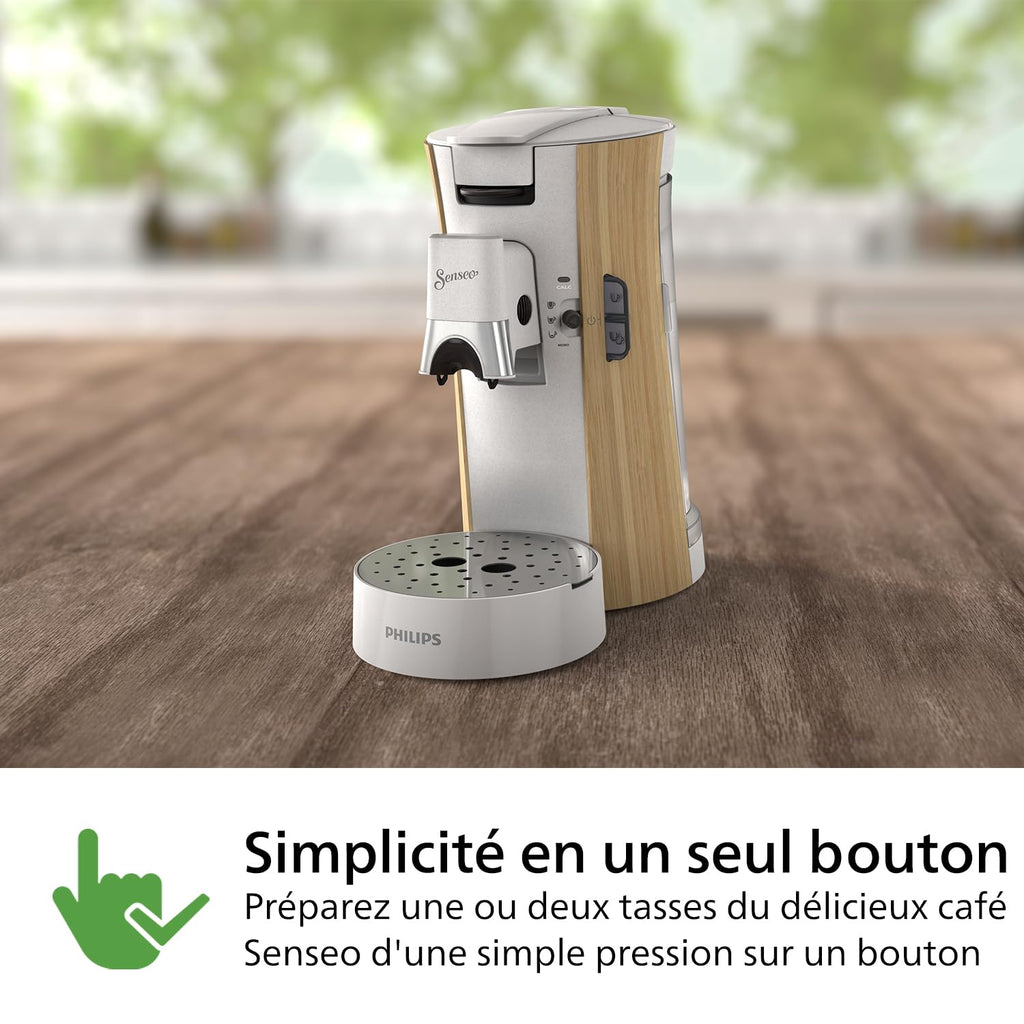 Aurien Select – Machine à Dosettes, 3 Intensités, Crema Plus, Mémo, Bio-Plastique – Blanc Soie (CSA240/06)