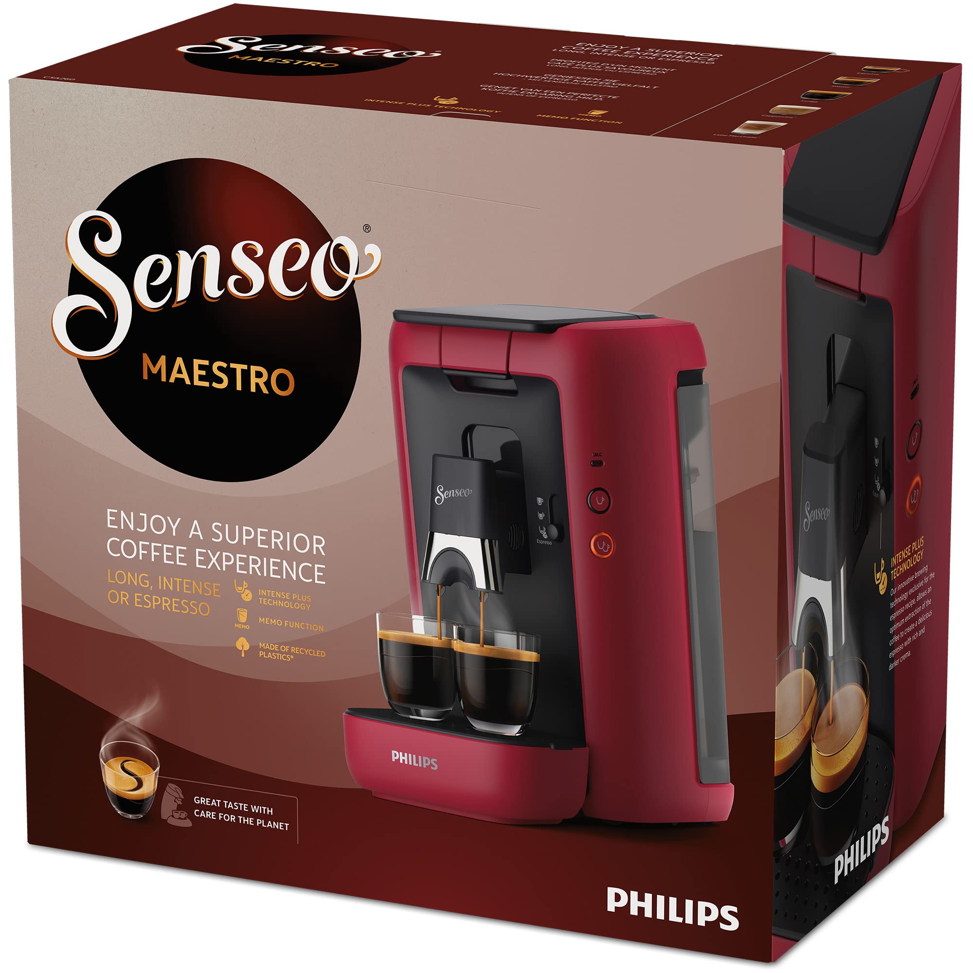 Aurien Maestro – Cafetière à Dosettes, Réservoir 1,2 L, Intensité, Mémo – Rouge (CSA260/91)
