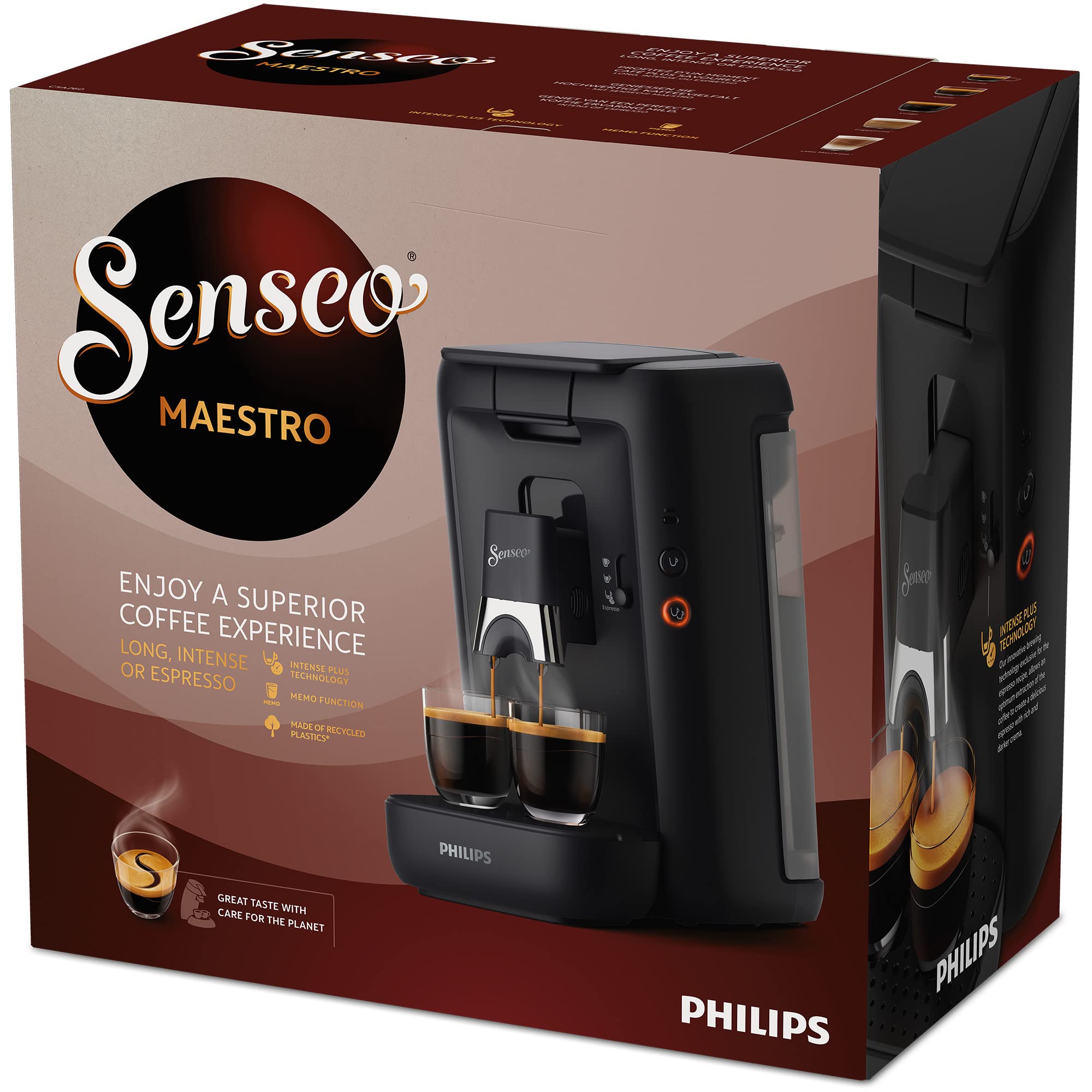 Aurien Maestro – Cafetière à Dosettes, Réservoir 1,2 L, Intensité Plus, Mémo – Noir (CSA260/61)