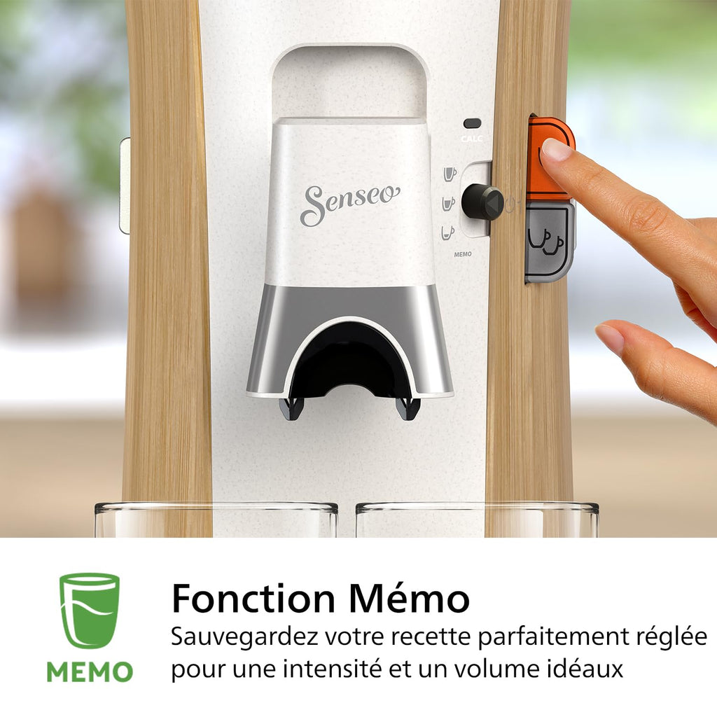Aurien Select – Machine à Dosettes, 3 Intensités, Crema Plus, Mémo, Bio-Plastique – Blanc Soie (CSA240/06)